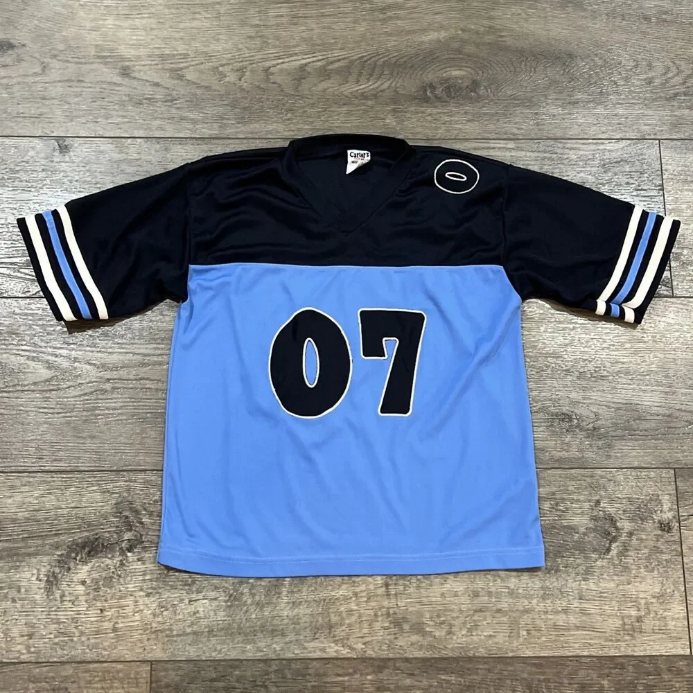 Vintage 90s Carter's Watch the Wear Football Jersey 07 Blue Black - Youth 14/15